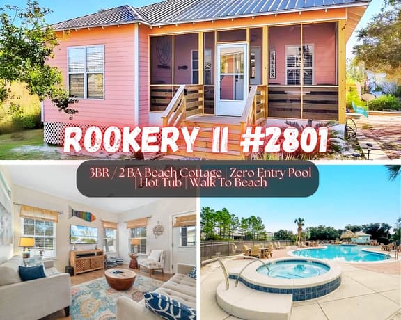 The Rookery II #2801" | Cute 3BR Beach Cottage*Pool*Hot Tub*Walk To Beach*Golf Cart Friendly