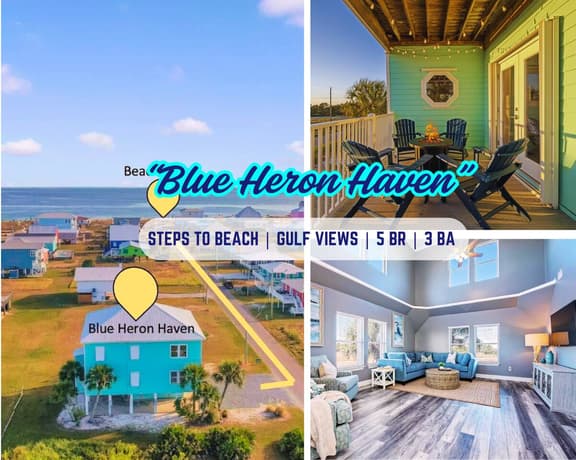 “Blue Heron Haven” | 5BR, Steps To Beach, Gulf Views, Firepit, Dog Friendly, Beach Gear Loaded