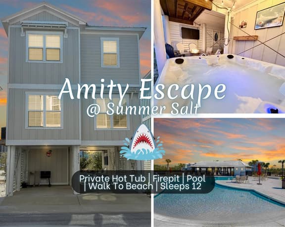 Amity Escape @ Summer Salt" | Private Hot Tub*Pool*Walk To Beach*Firepit*3BR*Sleeps 12