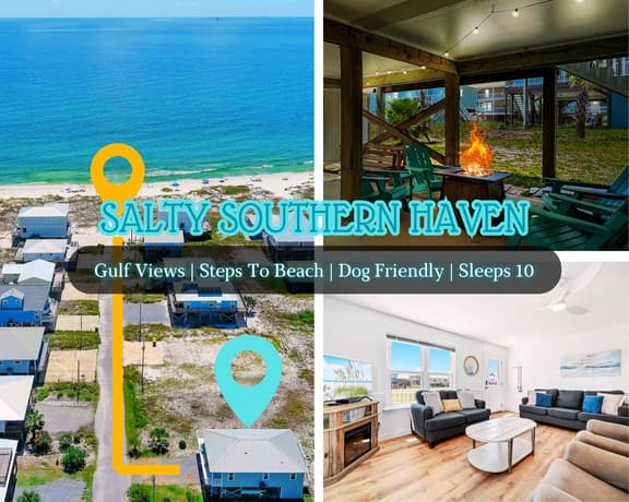 Salty Southern Haven" | Balcony Gulf Views*200 Steps To Beach*Firepit*Sleeps 10*Dog Friendly 3BR*Fort Morgan