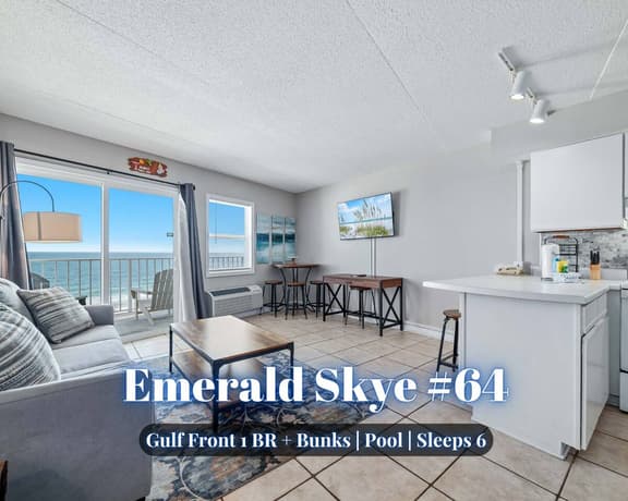 Emerald Skye #64" | Beach Front*Stunning Gulf Views*Pool*Gym*Pier*1BR + Bunks