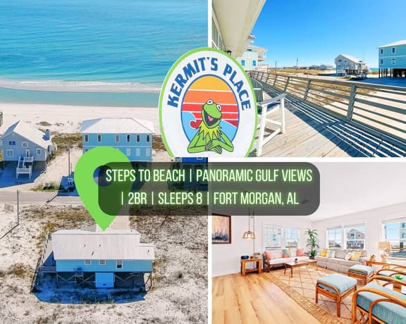 Kermit's Place" | Almost Beachfront 2BR Home*Gulf Views*3 Minute Walk To Beach
