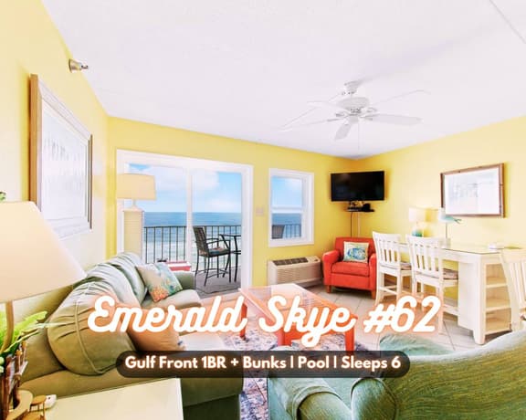 Emerald Skye #62" | Beach Front*Stunning Gulf Views*Pool*Gym*Pier*1BR + Bunks