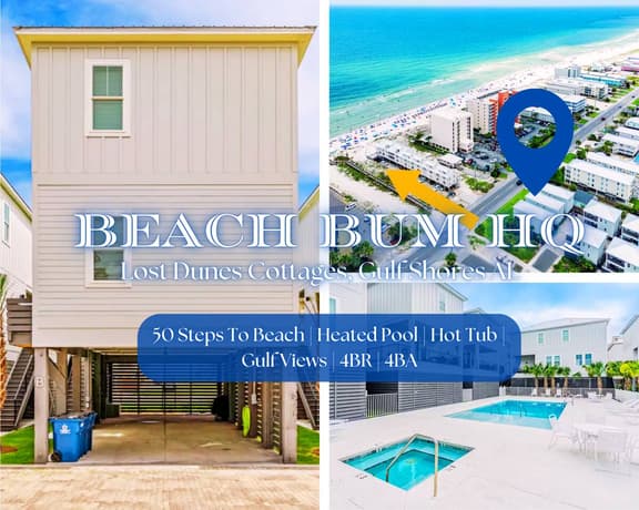 Beach Bum HQ" | 50 Steps To Beach*Gulf Views*Heated Pool*Hot Tub*4BR*Sleeps 12*Lost Dunes Cottages