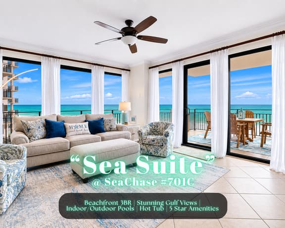 SeaChase #701C" | 3BR Beachfront*Stunning Gulf Views*Indoor & Outdoor Pools*Hot Tubs*Gym*Premium Amenities*Sleeps 7