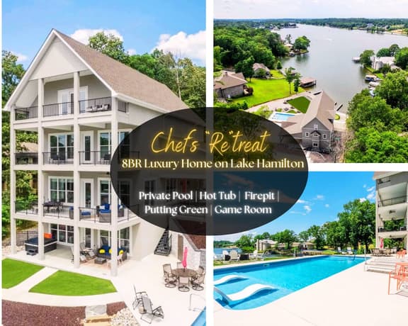 Chef's Retreat @ 604 Bayshore" | Luxury Lakefront Home On Lake Hamilton*Private Pool &  Hot Tub*Firepit*Boat Slip*Game Room*Putting Green*Sleeps 26
