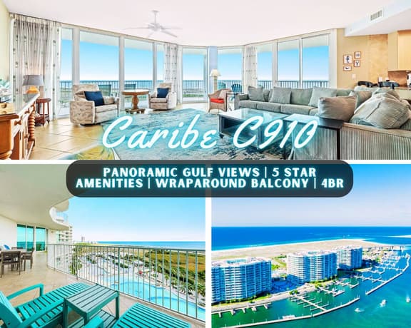Caribe C910" | 4BR Gulf Front Condo With Sweeping Views*Unmatched Amenities*Lazy River*Outdoor Pools*Hot Tub*Boat Slip*Beach Trolley*Cabanas*On Site Restaurants*Sleeps 12