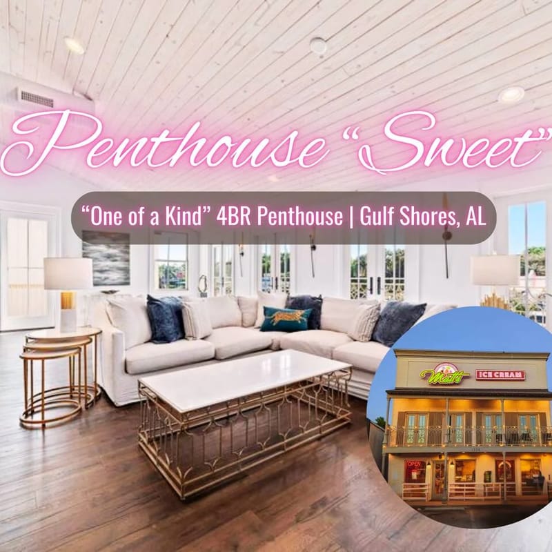 Penthouse Sweet" | Unique 4BR Penthouse Above Matt's Ice Cream*3 Minute Drive To Beach*Walk to Local Shops/Restaurants*High End Finishes*Sleeps 8