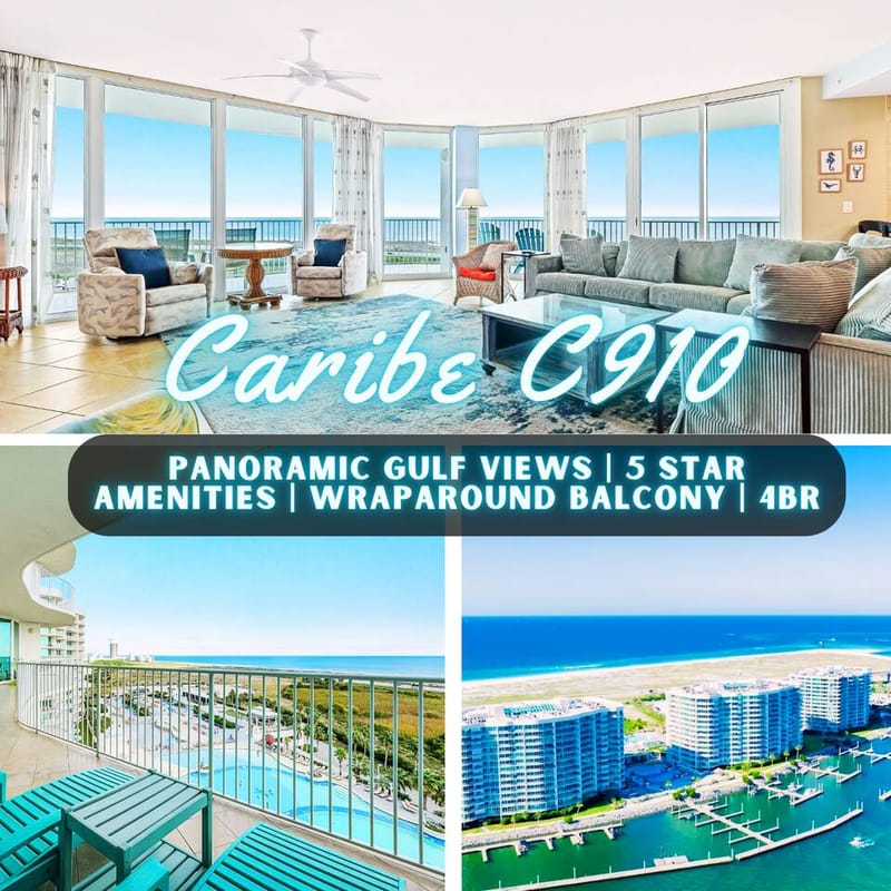 Caribe C910" | 4BR Gulf Front Condo With Sweeping Views*Unmatched Amenities*Lazy River*Outdoor Pools*Hot Tub*Boat Slip*Beach Trolley*Cabanas*On Site Restaurants*Sleeps 12